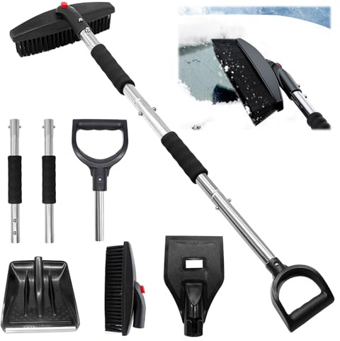 Druuzyl 112cm Eiskratzer Auto mit Besen 3 in 1 Abnehmbarer Eisschaber Schneeschaufel 360° Drehbarer Schneebesen, Scheibenkratzer für Auto SUV Truck LKW, Ice and Snow Removal Tool Set for Car Outdoor