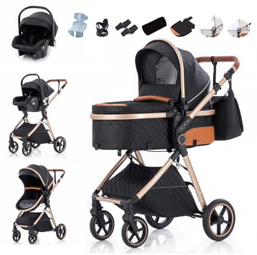 Zkiprm 3-in-1 Kinderwagen Reisesystem mit Autositz | Faltbarer Kinderwagenset | Höhenverstellbarer Griff | inkl. Regenschutz, Fußsack, kühlende Einlage, Getränkehalter & mehr | für 0 bis 3