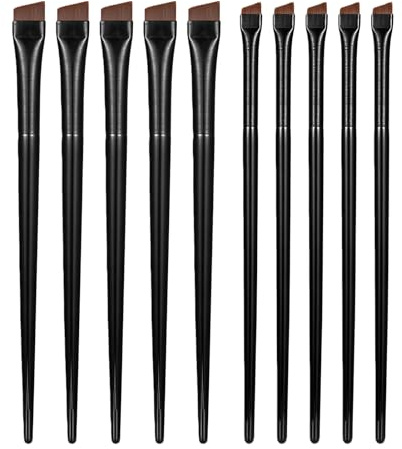 10Pcs Flat Eyebrow Brush Set,Angled Eyeliner Brush Set,Flat Ultra Thin Eyeshadow-Brush,Eye Makeup Applicator,Fine Slanted Eyebrow Brush,for Eyelash Lifting/Applying Eyeshadow