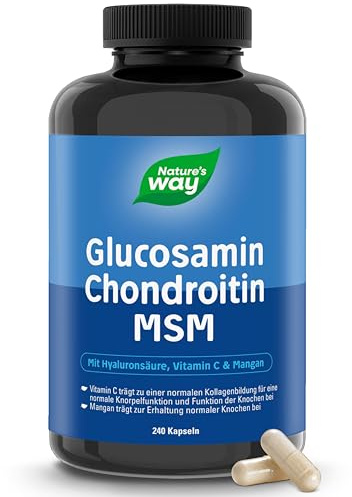Glucosamin Chondroitin hochdosiert MSM Kapseln | 240 Stück | mit Vitamin C, Hyaluronsäure & Mangan | hochdosiert für Knorpel Knochen Kollagenbildung | laborgeprüft in Deutschland | 2 Monate Vorrat