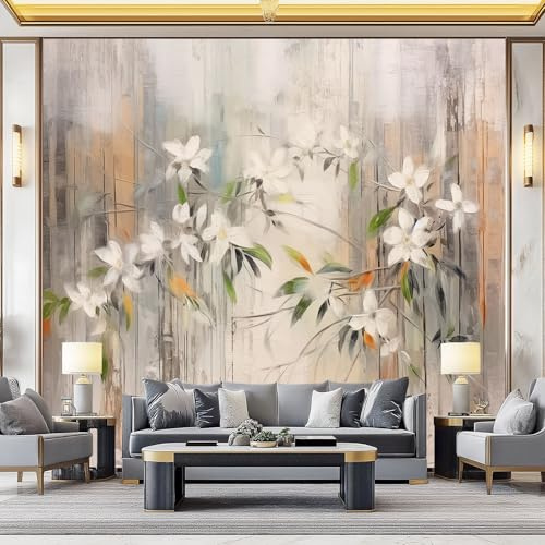 Carta da parati murale 200 x 140(WxH) – Design panoramico Stile acquerello fiori sfondo,carta da parati in tessuto non tessuto per parete decorativa di soggiorno e camera da letto Colore chiaro