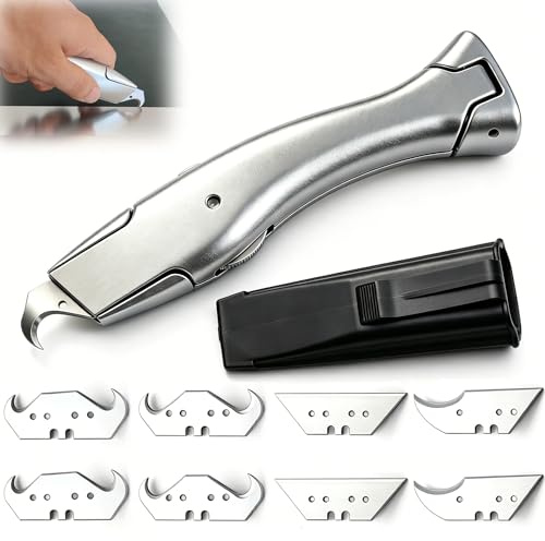 Cutter à lame crochue cutter avec 8 lames lames trapézoïdales lames crochues couteau à lame crochue couteau universel pour moquette, PVC, membranes d'étanchéité, carton