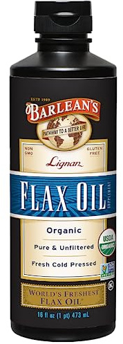 Barlean's Organic Lignan Omega 3 Flaxseed Oil Liquid Supplement for Men and Women, Cold Press Flax Seeds, 7230mg ALA Fatty Acid, Vegan and Gluten Free, 16 oz