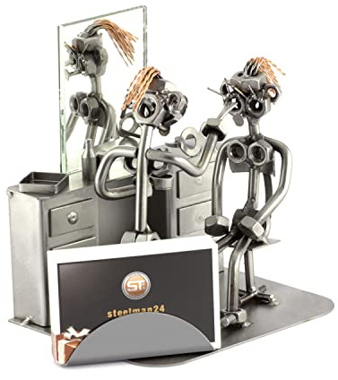 Steelman24 Schraubenmännchen Kosmetikerin/Visagistin Kartenhalter | Made in Germany,Handarbeit,Geschenkidee,Stahlfigur,Metallfigur,Metallmännchen
