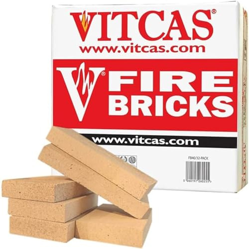 VITCAS Brandtegelstenar – premiummaterial – hög densitet – låg värmeledningsförmåga – ersättningsbox – för spisar och eldstäder – standardeldklossar – upp till 1300 grader Celsius – paket med 6