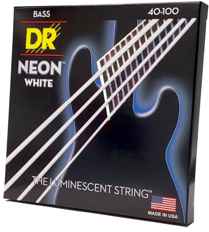 DR Strings Hi-Def Neon Weiß NWB-40 – E-Bass Light 40-100 | UV aktive K3 Beschichtung, Maximale Sichtbarkeit, Brillanter Klang, Buehnentauglich, Made in USA