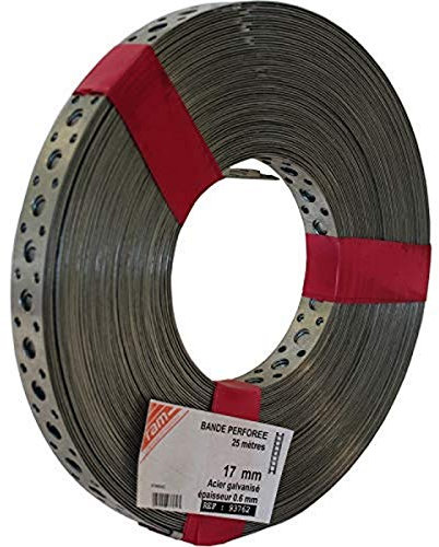 Ram - Bande Acier Galvanisées Perforée, 25m x 17mm x 0.6mm, Gris