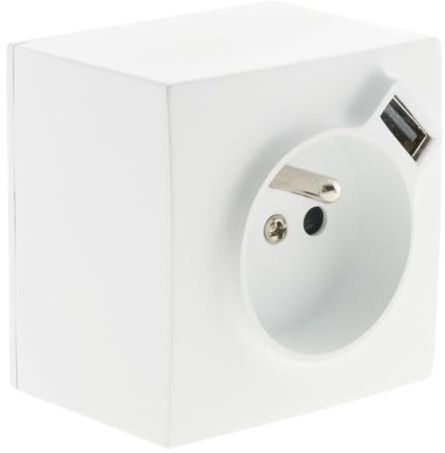 Zenitech - Toma de superficie 2P+T + USB 2,4A blanco RAL 9010