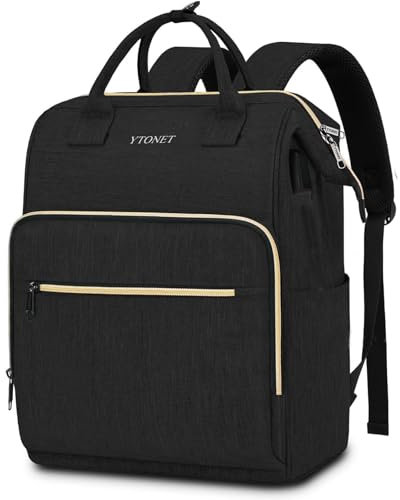 Ytonet Laptop Backpack Women,Wide Open Laptop Rucksack Bag for Women 15.6 Inch with USB Port&Anti-Theft Work Rucksack,Water Resistant Ladies Backpack Gifts,Work Bags for College School,Black