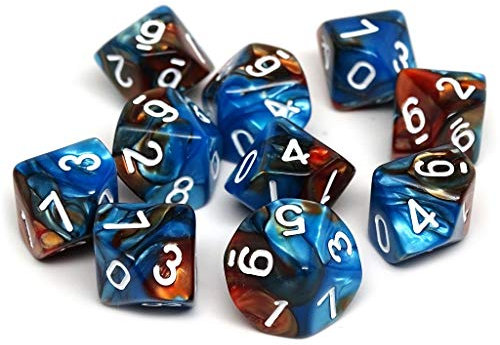 Easy Roller Dice Co. 10 Stück passende nummerierte 10-seitige Würfel aus Kobalt und Kupfergranit D10 Collection, ideal für Tabletop War Spiele, RPG und Lernzwecke