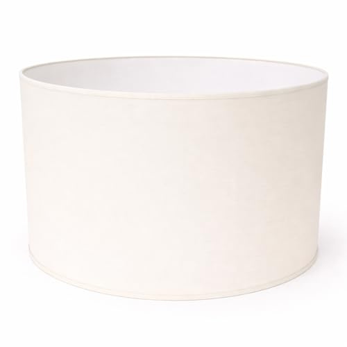 Pantalla Cilíndrica con tela de Algodón, hecha a Mano para Lámpara de Techo, Lámpara de mesa, Lámpara de pie (40 cm Diámetro, 25 cm Altura, Marfil)