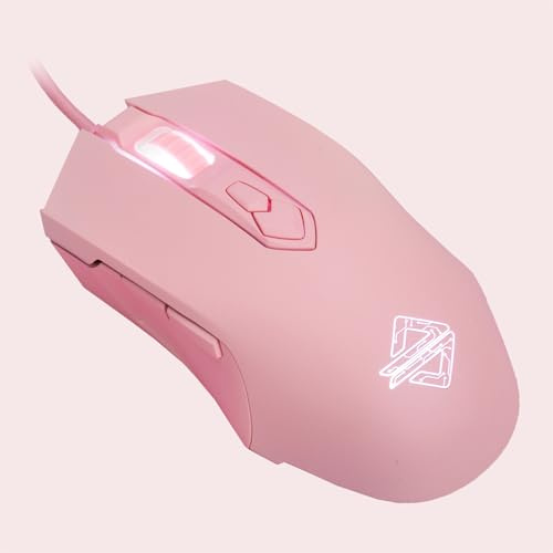 Lomiluskr AJ52 RGB Wired Gaming Mouse, 7 Programmable Buttons, Computer Mice with RGB Lighting, 200-4800 DPI Adjustable, for PC/Laptop (Pink)