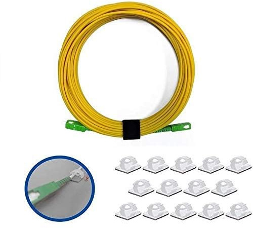 Elfcam Câble à Fibre Optique SC/APC á SC/APC Monomode avec 25 Pièces Clips de Câble Adhésif, Jarretière Optique Compatible avec Orange Livebox, SFR La Box Fibre et Bouygues Telecom Bbox, Jaune (15M)