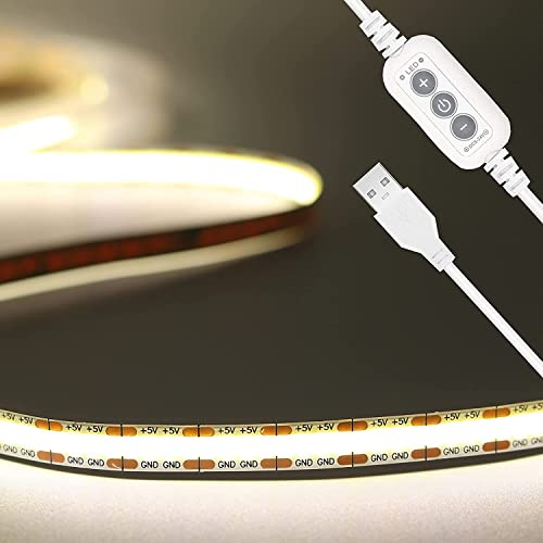PAUTIX USB Weiß LED Streifen 2M, 640LEDs Dimmbar COB LED Strip Lights CRI90+ 4000K TV Hintergrundbeleuchtung,Flexibel Unterbodenleuchte für Küche,Schlafzimmer,Zuhause DIY Beleuchtung