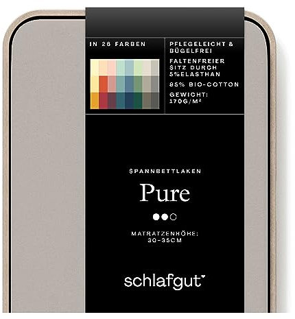 Schlafgut Pure Spannbettlaken 180x200cm bis 200x220cm - 95% Biobaumwolle, 5% Elasthan, Oeko-TEX Zertifiziert, Sand Mid, Matratzenhöhe bis 35cm