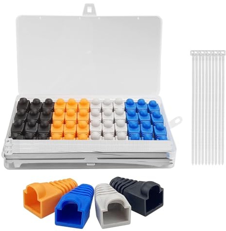48 pezzi RJ45 connettore stivali copertura in plastica morbida spina di rete Ethernet guaina connettore copertura cavo connettore stivali cappuccio, per proteggere la rete testa di cristallo, fascette