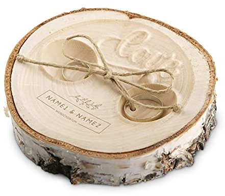 Kartenmachen.de Hochzeit Ringkissen Love Birkenscheibe Gravur individuell ca. 11 cm Durchmesser - Namensbox