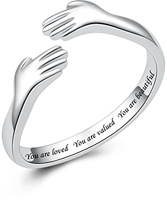 925 Sterling Silver Hug Rings for Women Silver Hugging Ring Jewelry Rings Always My Daughter Forever My Friend Ring for Teen (You are loved valued beautiful)