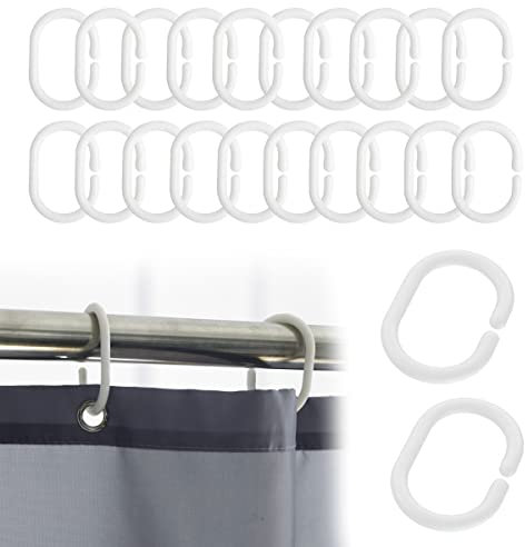 HONGECB Plástico Cortinas Anillos Forma c, Anillos para Cortina de Ducha en Forma de C, Anillos en C Blancos Ganchos, para Cortinas de Ducha, Cortinas, Barras de Ducha, Blanco, 24 Piezas