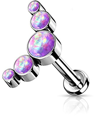 Paula & Fritz® Push-In Labret Piercing Opal Lila Titan-IUM Grade 23 Piercing 1,2-mm Stab-Dicke 8-mm Stab-Länge Madonna Medusa Monroe Tragus Jestrum