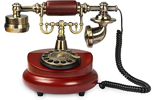 CERRXIAN Roterande antik telefon, retro fast telefon skivspelare telefon, europeisk vintage antik stil fast telefon dekoration hemmakontor telefon (röd färg-201AS)