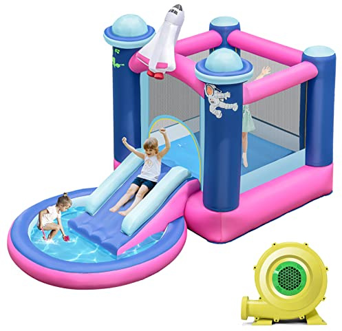 HONEY JOY Inflatable Water Slide, Space Theme Water Bounce House Bouncy Park w/Slide, Ocean Ball Pit, Indoor Outdoor Blow up Water Slides Inflatables for Kids and Adults Backyard(with 480w Blower)