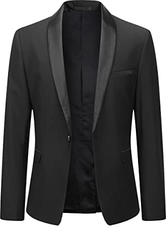 YOUTHUP Men's Blazer Shawl Collar 1 Button Slim Fit Formal Suit Jacket Wedding Prom Party Jacket,Black,S