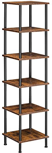 HOOBRO Regal, Bücherregal mit 6 Ebenen, schmales Eckregal, Standregal, Industrial Regal, Lagerregal, Büroregal, offene Ablagen für Wohnzimmer, Schlafzimmer, Balkon, Küche, Vintagebraun EBF55CJ01