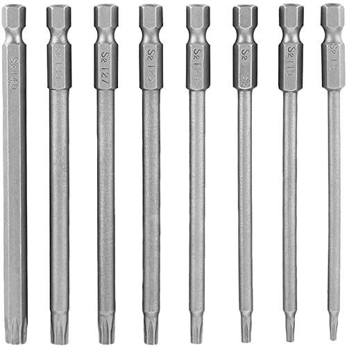 Bestgle lange schraubendreher bits 100mm torx bits stern kopf bits 8 stück magnetische 1/4 sechskant s2 stahl torx sicherheitskopf bitsatz für elektrische und manuelle schraubendreher t8-t40