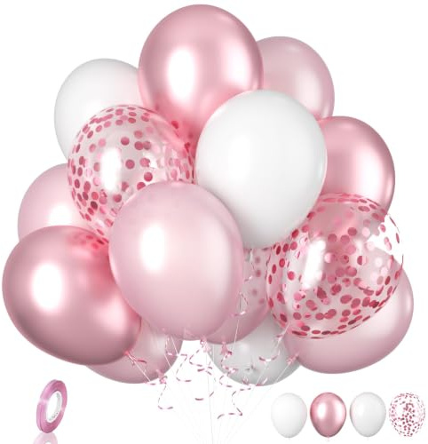 Biapian Pink Balloons, 20 Pcs Pink and White Balloon, 12 Inch Metallic Confetti Balloons Pearl Latex Balloon Helium for Women Birthday Party Christening Baby Shower Wedding Decorations