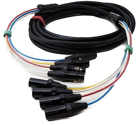 System-S Audio Kabel 10 m XLR 3 polig 4X Stecker zu 4X Buchse AUX Adapter in Schwarz