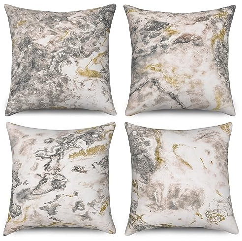 ASDCXZ Marmor Kissenbezug 50x50 cm 4er Set, Modern Weiß Grau Gold Bunt Marmor Optik Sofa Dekokissen Kissenbezüge Kissenhülle Waschbar Polyester Flachs Textil Polster Kopfkissenbezug Kissen Bezug