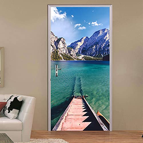 Türtapete Selbstklebend Türposter Landschaft Meer Schnee Berg 90X200Cm 3D Effekt Türaufkleber - Fototapete Türfolie Poster Tapete - Pvc Wasserdichte Wandbild Home Wohnzimmer Dekoration Wandtattoo