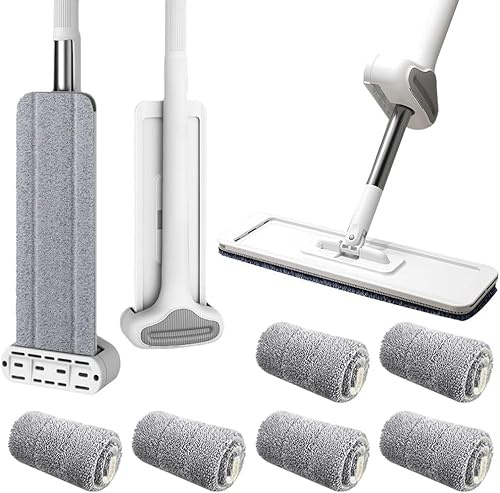 Selbstreinigender Flachmopp für Faule, Großer Flachmop im Neuen Stil, Bodenwischer Wischmopp mit Auswringfunktion, Flacher Wischmopp 360° Drehgelenk Bodenwischer Set Flachmopp mit Mikrofaser-Wischpads