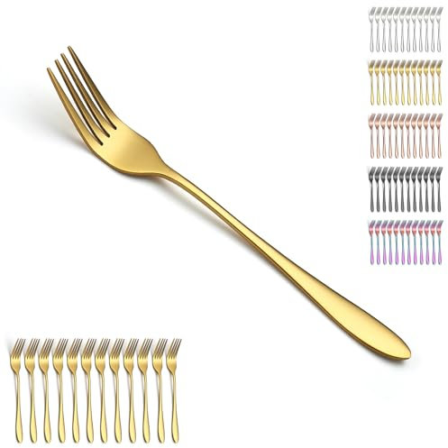Berglander fourchettes detable 12pcs de 20,5 cm, ensemble de fourchettes à dîner en acier inoxydable plaqué titane doré pour la maison, le restaurant, les repas quotidiens