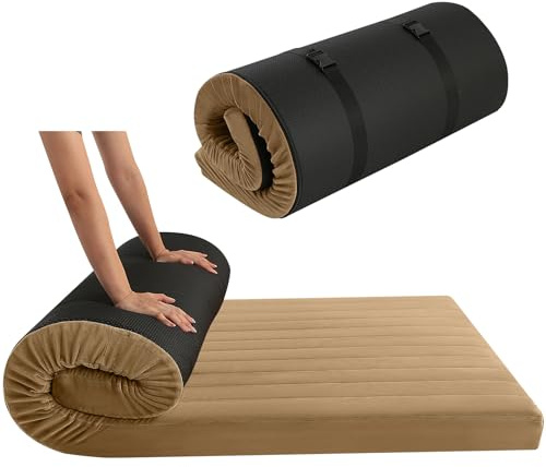 MeMoreCool Aufrollbare Bodenmatratze Doppelte, tragbare Futon-Matratze, hochdichter Schaumstoff, faltbare Matratze mit Reisetasche, Bodenliege, Schlafmatte, Gästebett, Matratze für Reisen, Autozelt