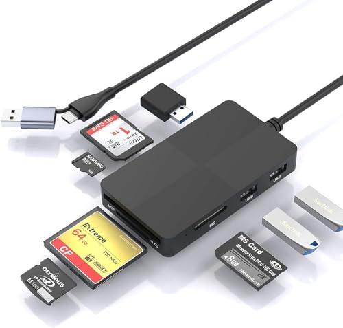 USB C USB3.0 Multi Kartenleser Hub, 5 Speicherkarten Mit 3 Extra USB3.0, 8 in 2 SD/TF/CF/XD/MS Speicherkartenleser/Adapter/Hub für SDXC SDHC CF TF Micro SD Micro SDXC SDHC MS MMC UHS-I USB Stick