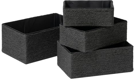 La Jolíe Muse Aufbewahrungskörbe Set 4 – Flechtkorb Papierbehälter zur Aufbewahrung, Makeup-Boxen für Schrank Bad Schlafzimmer Wohnzimmer Ebenholz Schwarz