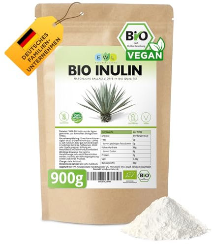 EWL Naturprodukte Inulin Pulver BIO 900g, Ballaststoffe Pulver aus Agave gewonnen, Inulinpulver Bio aus kontrolliert biologischem Anbau