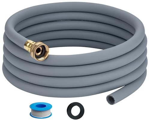 12FT Dehumidifier Drain Hose with 3/4” FHT Brass Rustproof Connector, Versatile Drain Hose Perfectly Compatible with Most Dehumidifiers and 3/4” External Thread Outlet, No Leak (Grey, 12FT)