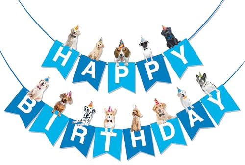 BRUBAKER Guirnalda de feliz cumpleaños con perros, cadena de banderín de decoración de cumpleaños, decoración de pancarta de fiesta de animales, guirnalda de decoración de cumpleaños para mesa de