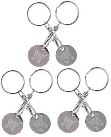 Operitacx 6 Pezzi gettone carrello negozio portachiavi con chip del carrello ciondolo token chiave del carrello portachiavi gettoni carrello apri carrello della spesa Acciaio inossidabile