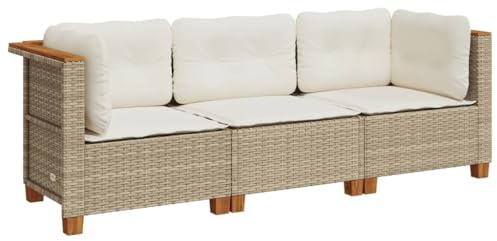 vidaXL Sofá de jardín de 3 plazas con Cojines ratán sintético Beige, sofá de Exterior, Asientos de jardín, sofá de jardín de Tres plazas