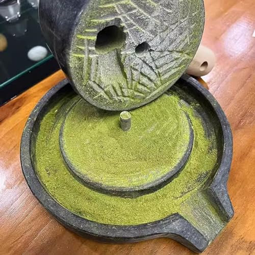 Hand Grain Mill Stone,Country Living Matcha Grain Mill, Handmade Small Bluestone Stone Mills Grinder for Household/Nursery Craft Teaching/Kitchen, 13 cm × 20 cm