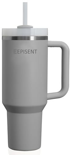 EPISENT 40oz Tumbler with Handle & Locking Straw Lid,Cup-Holder Friendly Base, Leak-Proof, Vacuum-Insulated Stainless Steel Travel Mug, Keeps Drinks Cold/Hot, Dishwasher-Safe