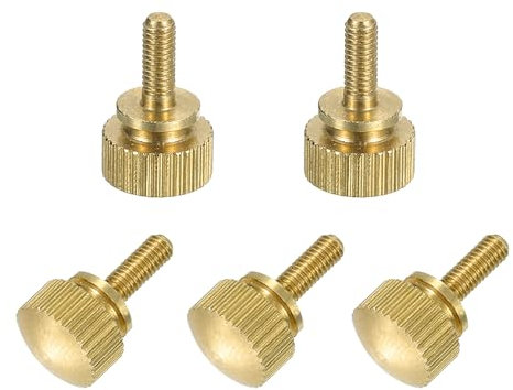 sourcing map 5Pcs Brass Knurled Thumb Screws, M3x8mm Shoulder Bolts Stepped Grip Knobs Fasteners Solid Brass Diamond Knurled Thumb Screws Knobs for Electronic, Mechanical