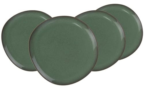 like. by Villeroy & Boch - Lave Vert Servierplatten 4er Set, 32 cm, Runder Servierteller mit einzigartiger Glasur, Skandinavisches Design, Steingut, Grün