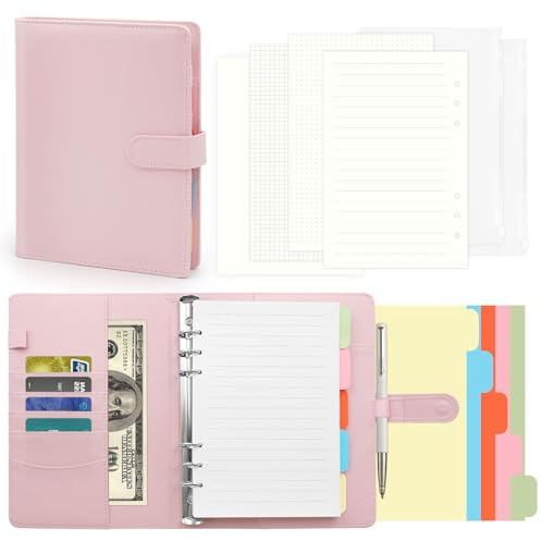 A5 Ringbuch Nachfüllbar A5 Ringbuch 135 Blatt Nachfüllpapier A5S Nachfüllpapier PU Leder Binder Ordner mit Binder Taschen für Büro Schule Rosa