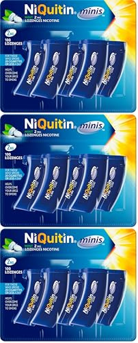 NiQuitin Minis Mint 2 mg Lozenges - Effective Smoking Craving Relief - Practical Pocket-Sized Container - 100 Mini Lozenges - Relieve Sudden Cravings - Reduce and Quit Smoking Aid (Pack of 3)