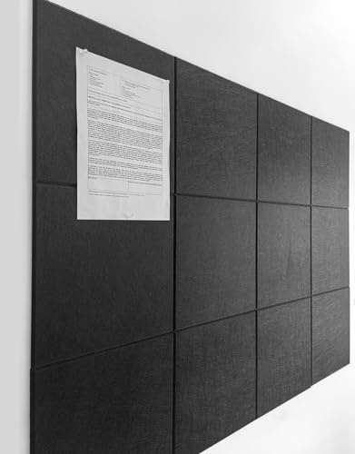 DECORETTA Filz Pinnwand (12er Set) | Große, Moderne Alternative zur Korkplatte | Filzfliesen mit Klebepads für Fotos, Memos, Vision Board, Dart-Wandschutz | Büro, Klassenzimmer, Wand-Deko – Schwarz